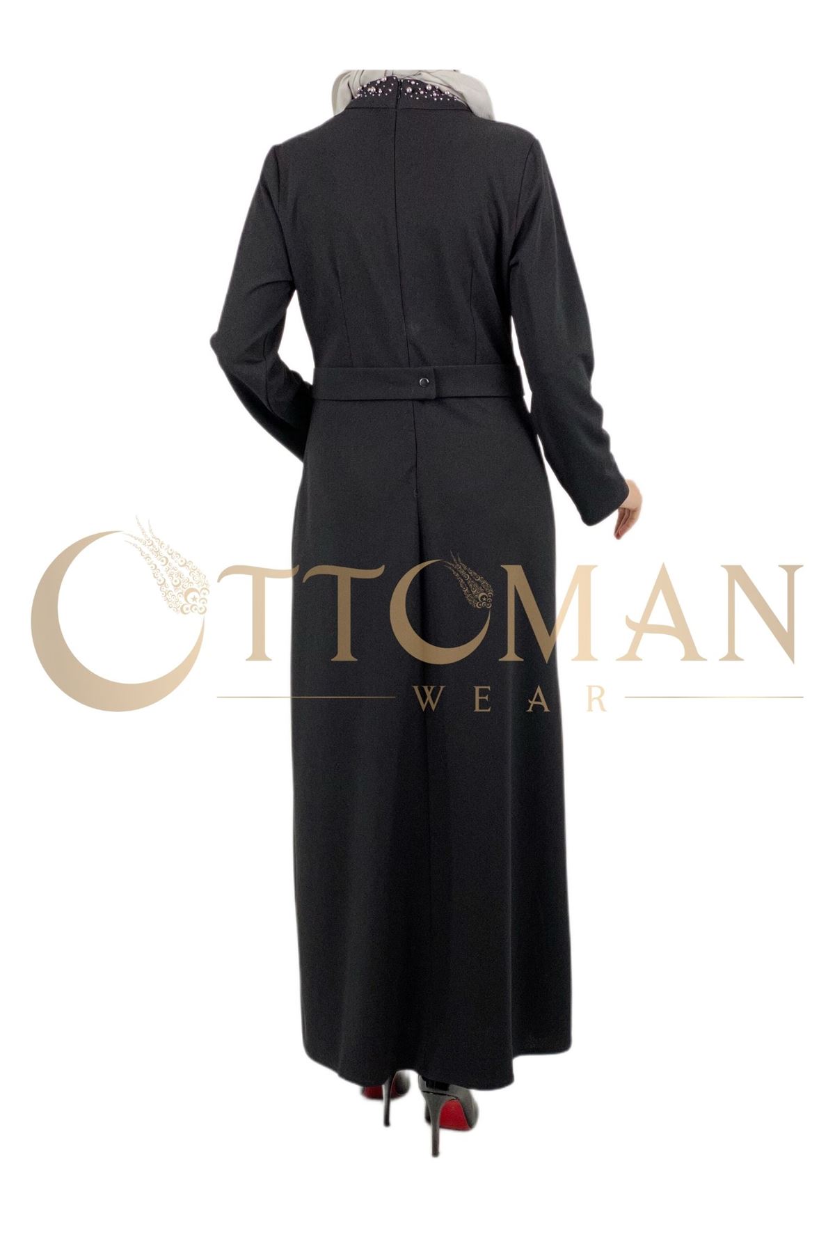 OTW1058 Krep Elbise Siyah
