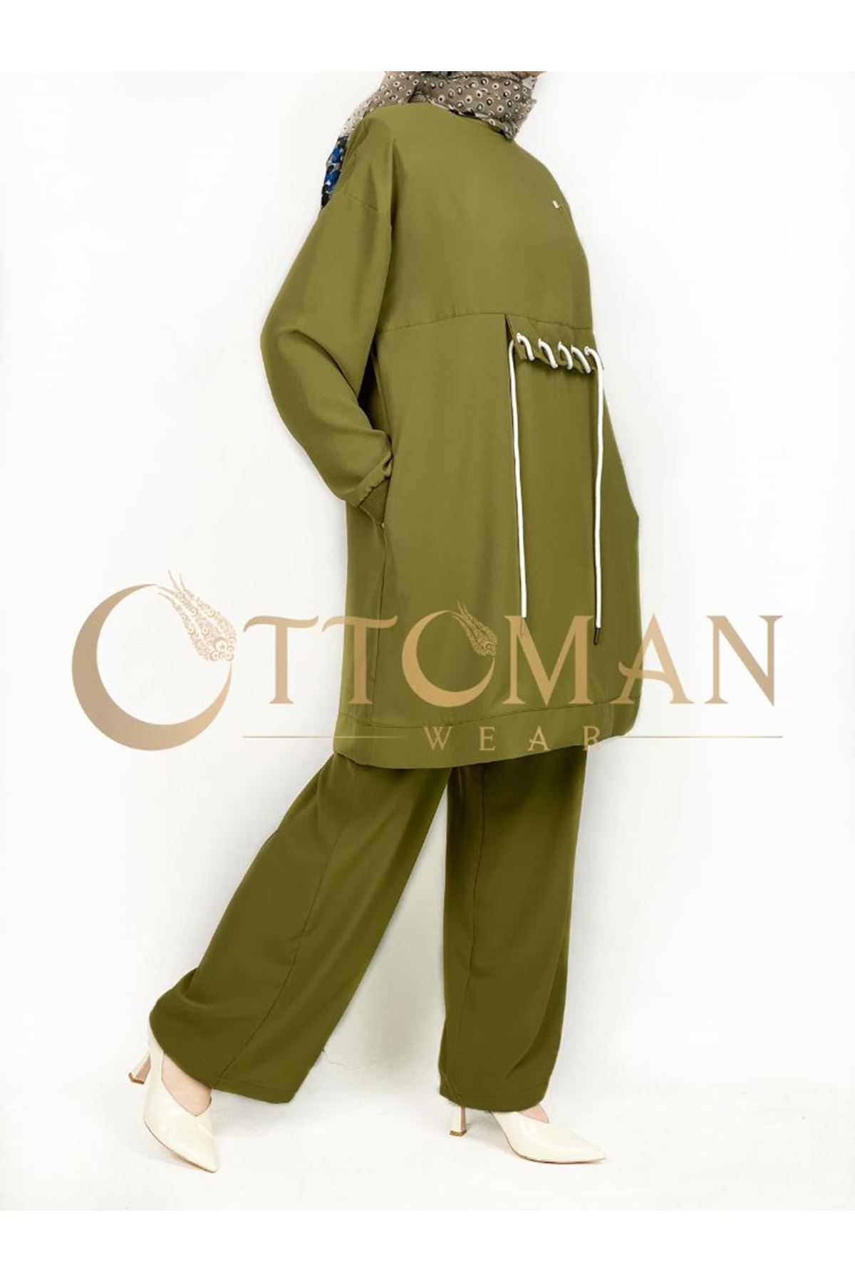 OTW633 Armine Pantolonlu Takım Yağ Yeşili