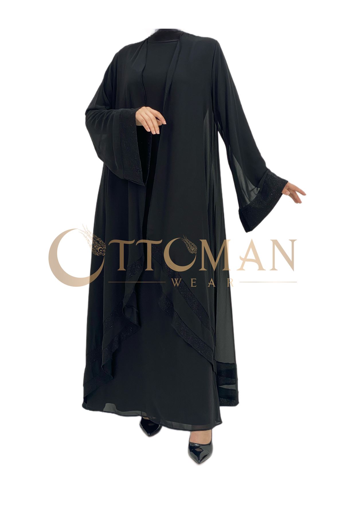 OTW4416 Büyük Beden İç Elbiseli Abiye Siyah