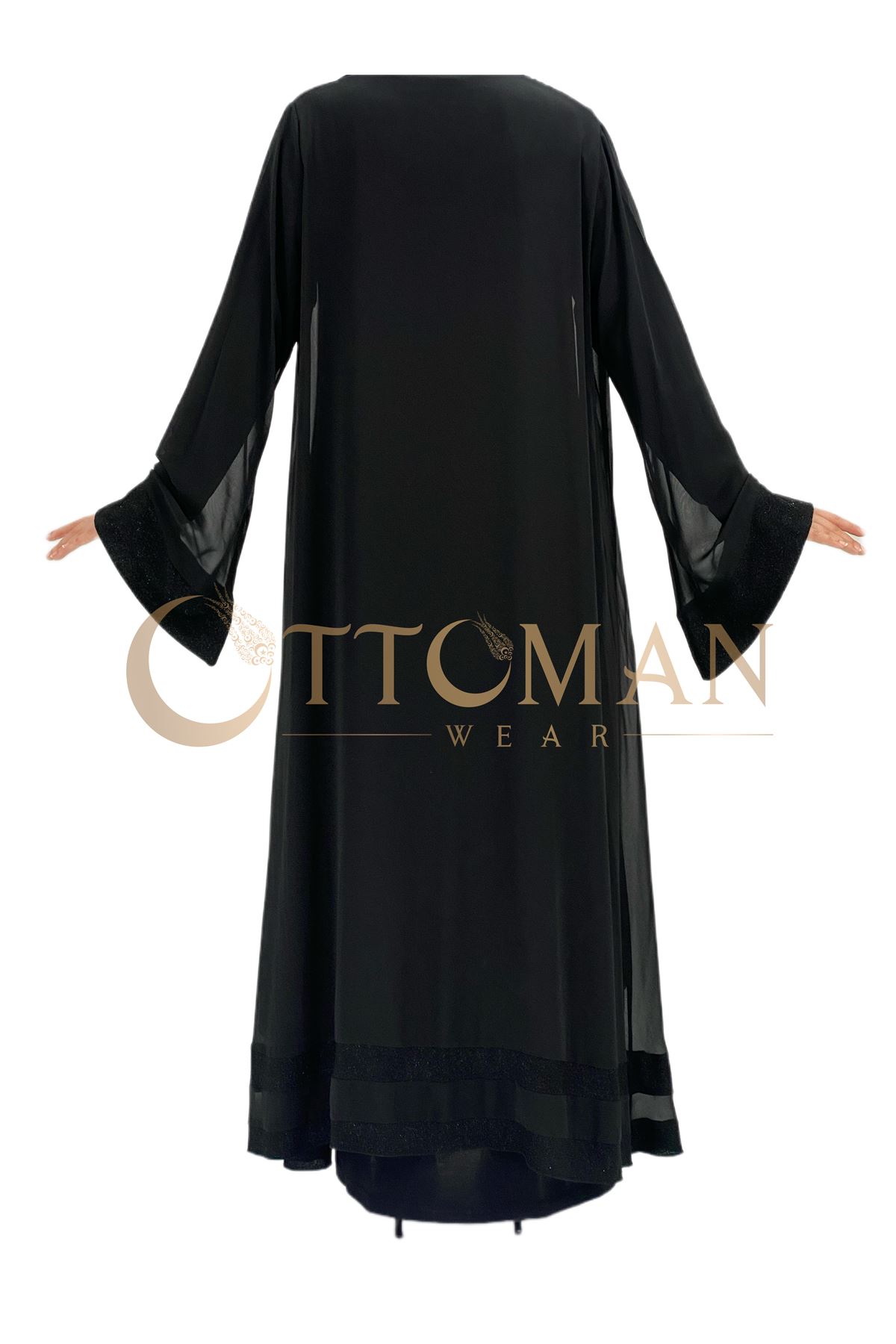 OTW4416 Büyük Beden İç Elbiseli Abiye Siyah