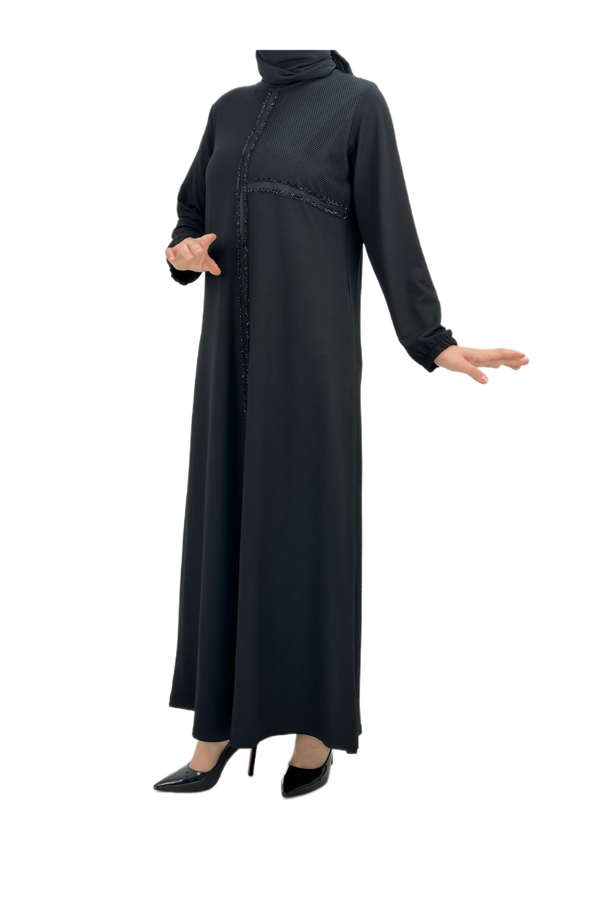 OTW597 Fileli Elbise Siyah