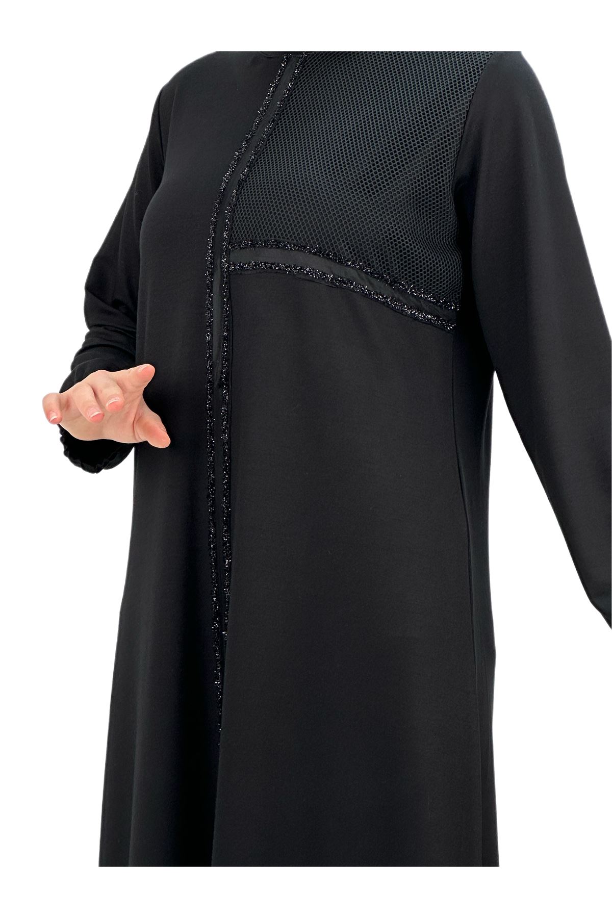OTW597 Fileli Elbise Siyah