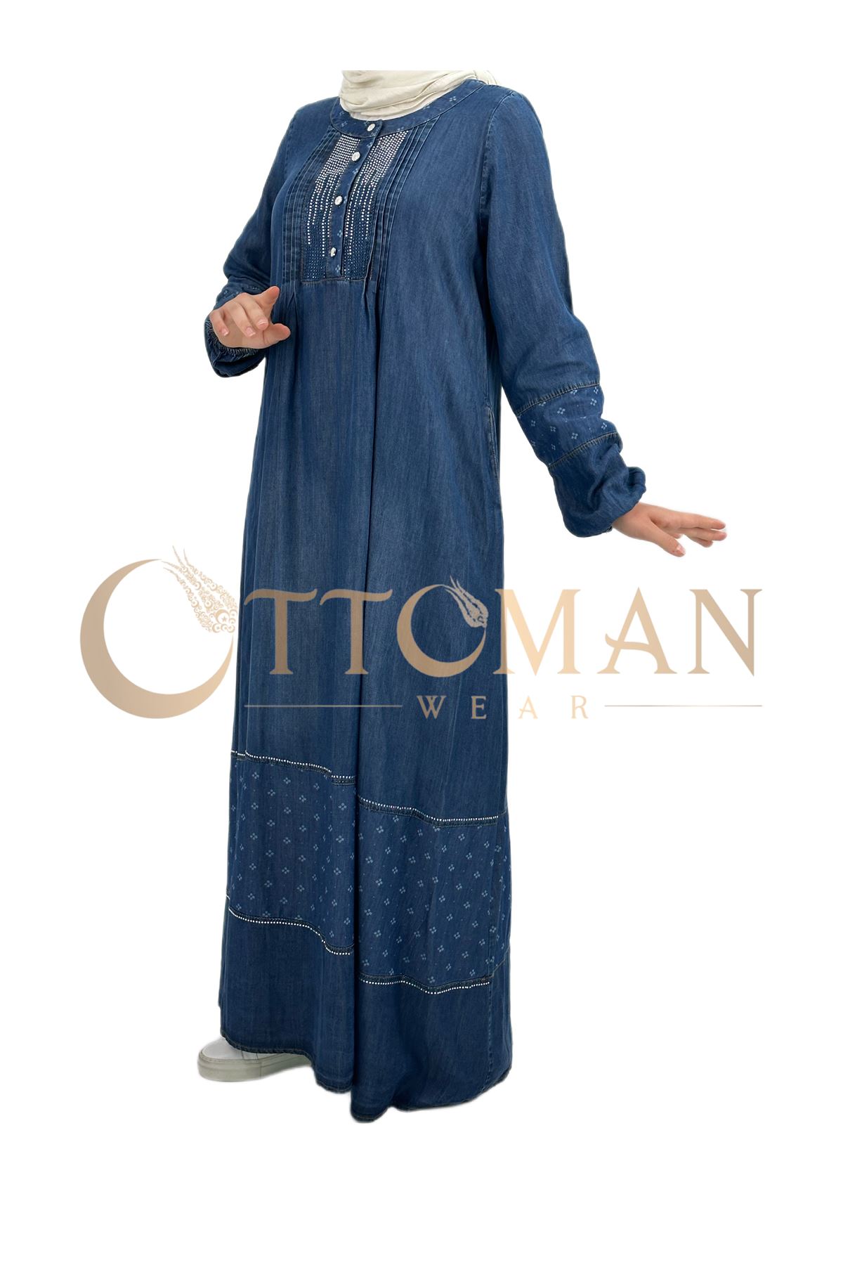 OTW2159 Papatyalı Elbise Mavi