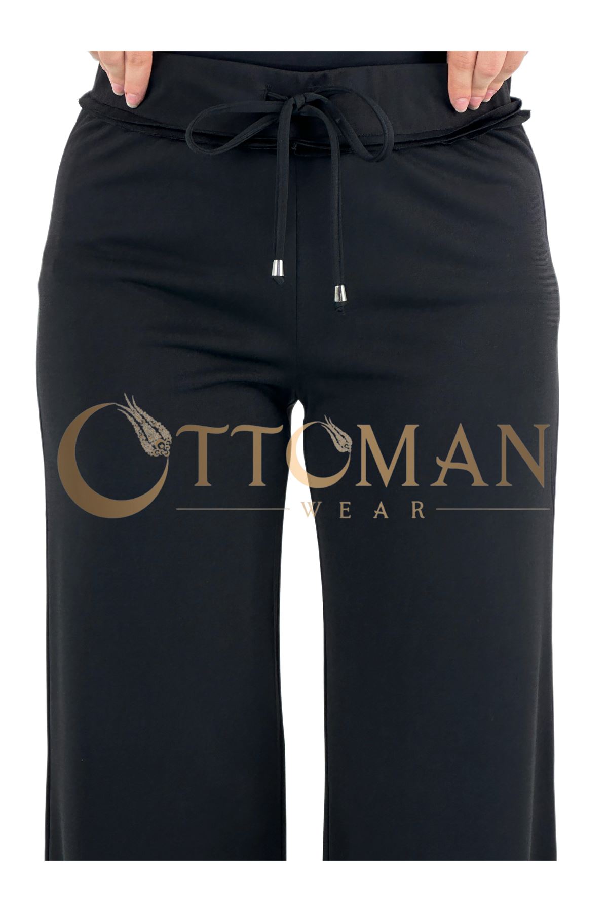OTW5384 Geniş Örme Pantolon Siyah