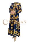 OTW3201 Barok Desen Elbise Lacivert