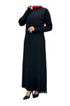OTW946 Büyük Beden Şifonlu Taşlı Elbise Siyah